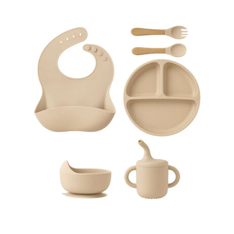 Set de alimentación de silicona para bebé  6 piezas Beige
