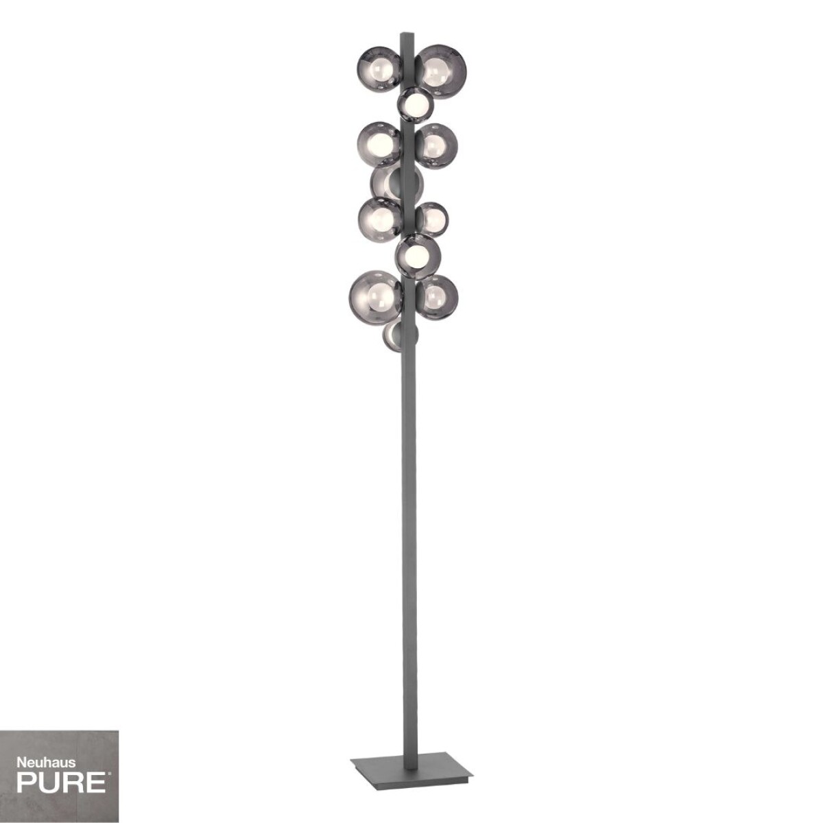 Lampara de pie Esferas vidrio ahumado 29W -160cm dimerizable, 3 colores de luz 