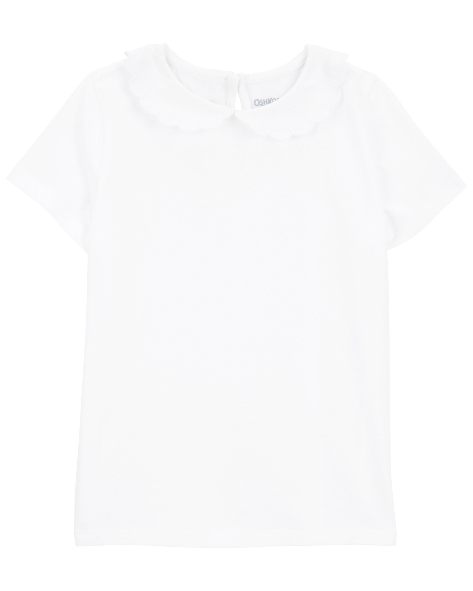 Blusa de algodón, con cuello mago festoneado, blanca Sin color