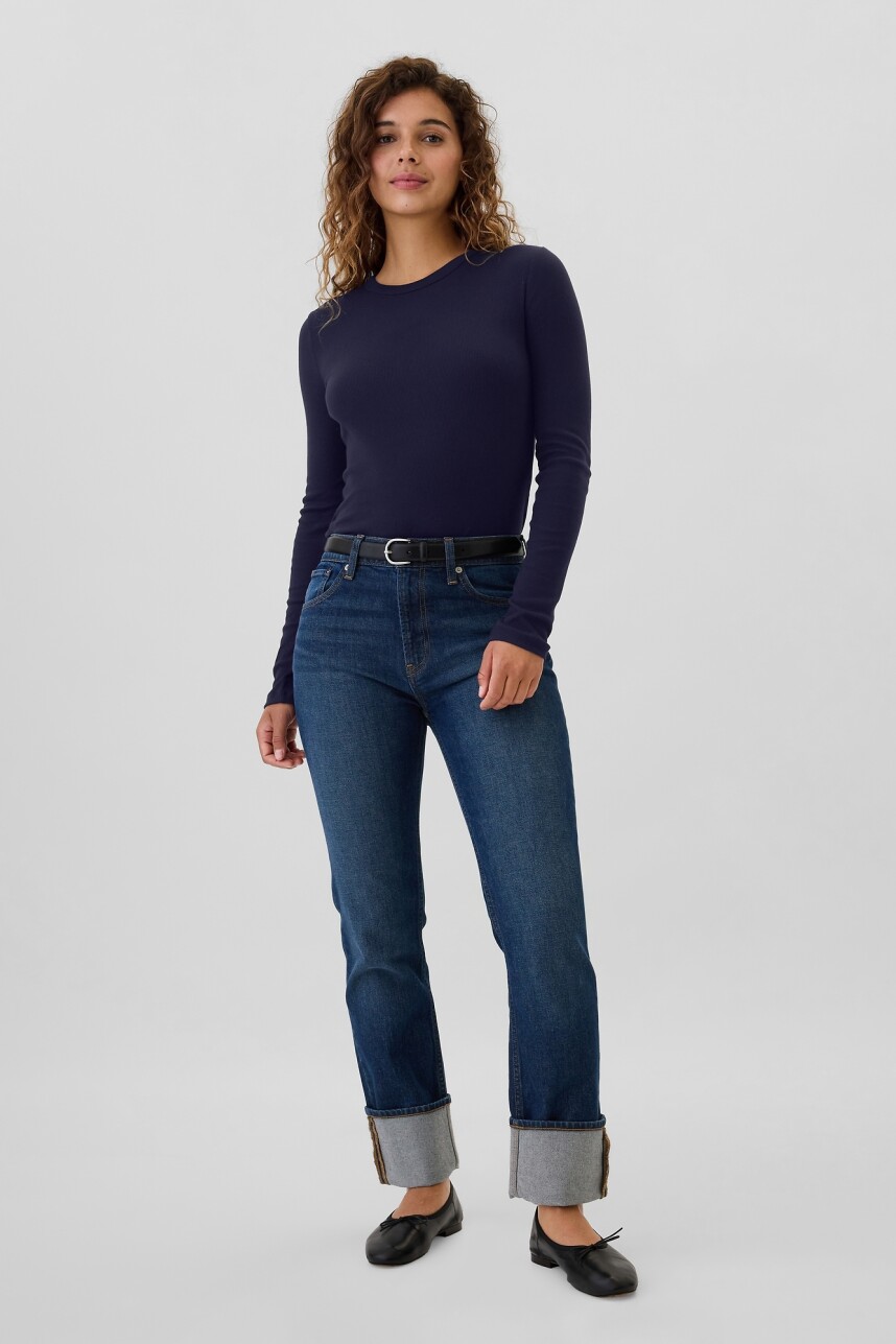 Remera Rib Manga Larga Mujer Navy Uniform