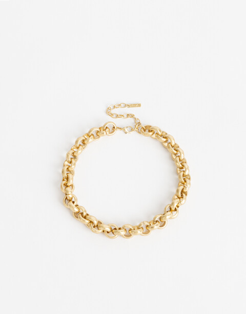 Collares Cortos Metal Collar Metal Eslabones Orgánicos - Dorado Oro Cepillado Mate