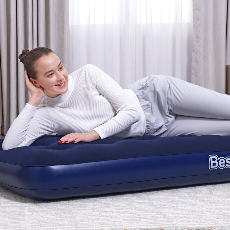 Colchón Inflable Bestway 1 Plaza Camping + Almohada Azul