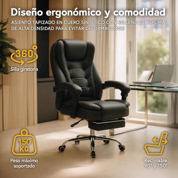 Silla Oficina Sillon Escritorio Ejecutiva Ergonomica Cuero con apoyapies IMBACK Color Negro Silla Oficina Sillon Escritorio Ejecutiva Ergonomica Cuero con apoyapies IMBACK Color Negro