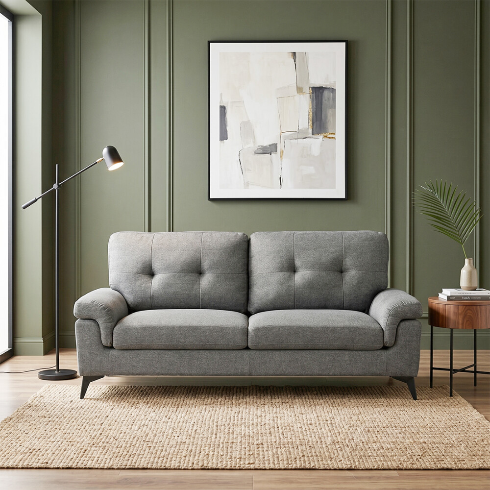 Sillón 3 Cuerpos Tela y Madera Natural Living - Lamona Gris Oscuro