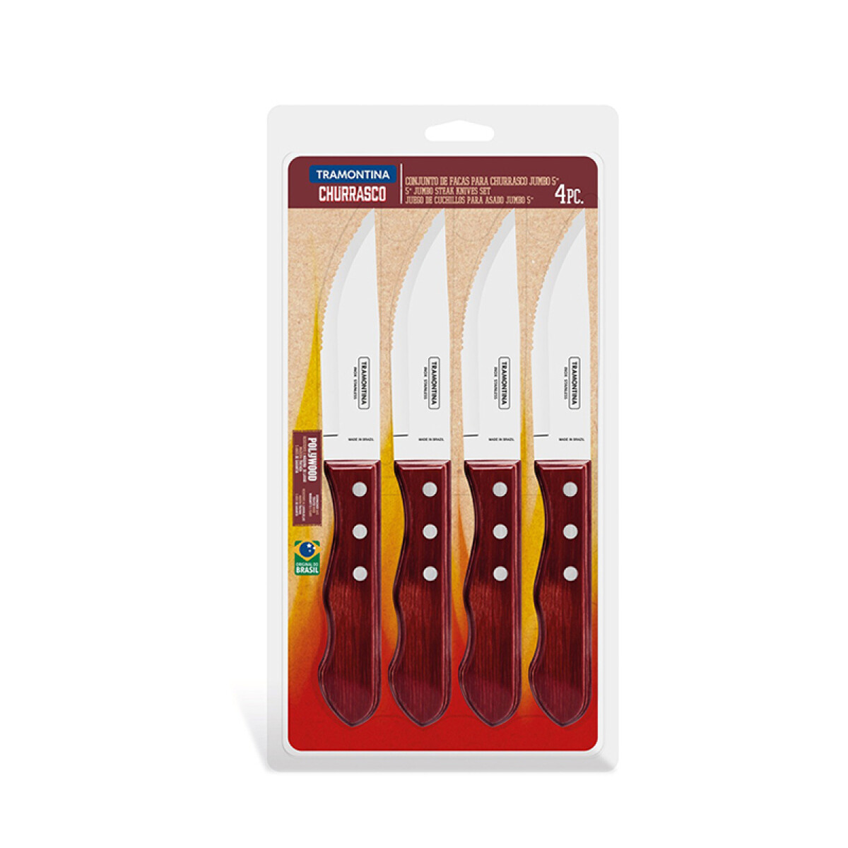 Cuchillo Jumbo para asado modelo CHURRASCO, 4 piezas -TRAMONTINA - FER04920 