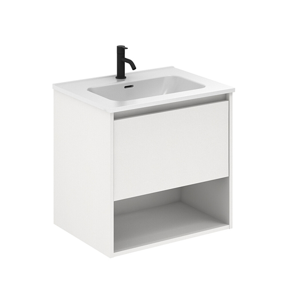MUEBLE DE BAÑO NIWA 60 CM BLANCO BRILLO CON MESADA Mueble De Baño Niwa 60 Cm Blanco Brillo Con Mesada