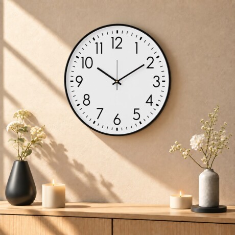Reloj de Pared Grande Blanco con Marco Negro - Ø 50cm Reloj de Pared Grande Blanco con Marco Negro - Ø 50cm