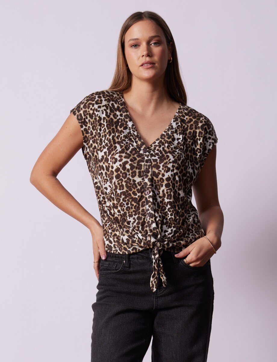 Blusa Botones Nudo - Multi/marron 