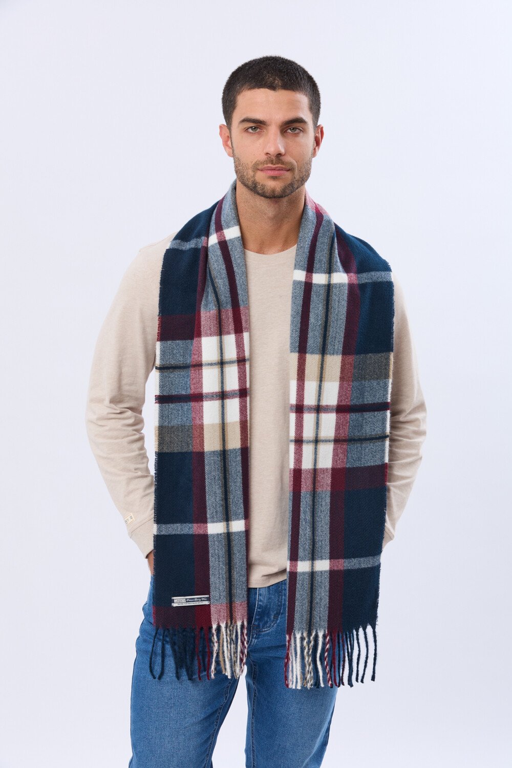 BUFANDA TEJIDA A CUADROS Azul oscuro