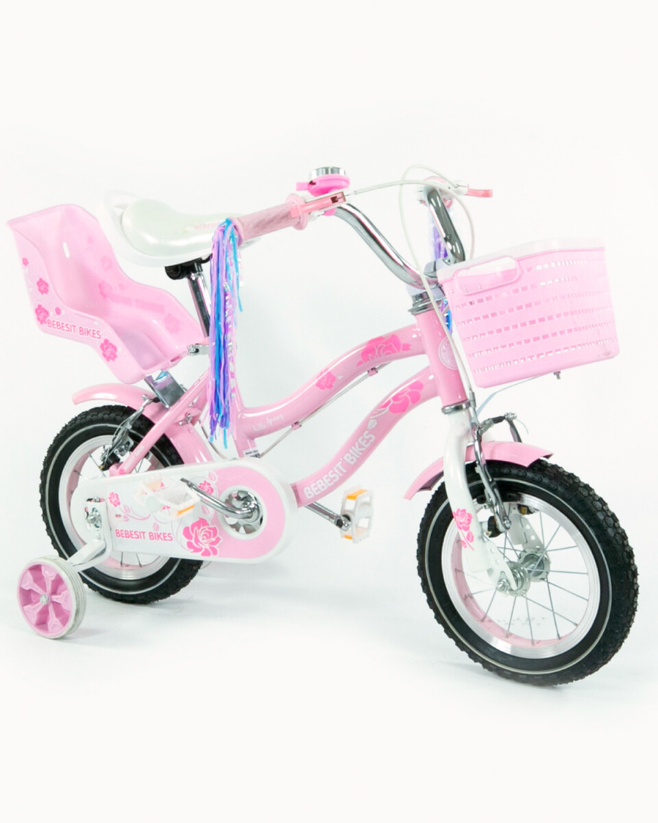 Bicicleta Bebesit Queen rodado 12" con rueditas y canasto - Rosa 