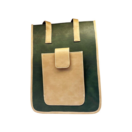 Matera en simil con bolsillo frontal Verde con beige