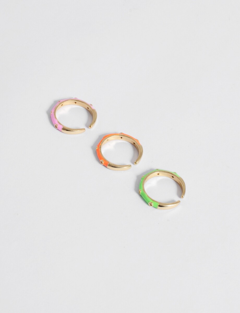 Set de tres anillos finos ajustables strass cobre - multicolor 