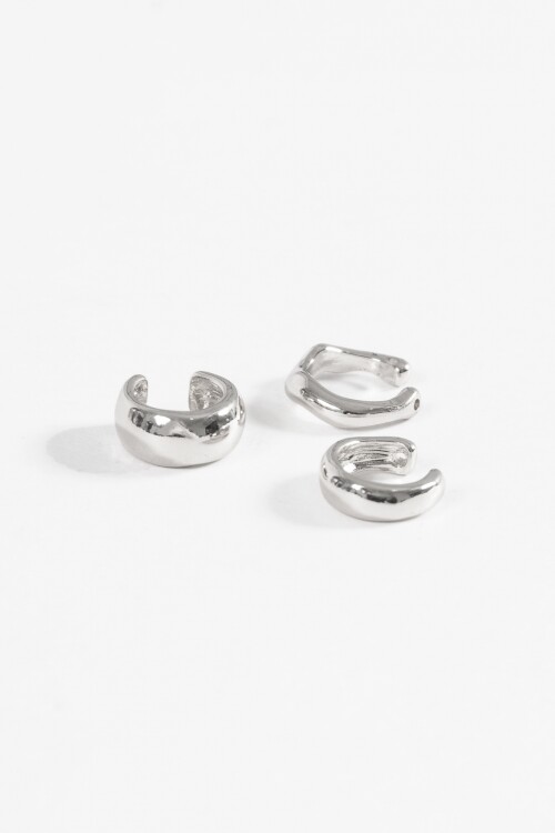 Set de tres earcuff shinny plateado