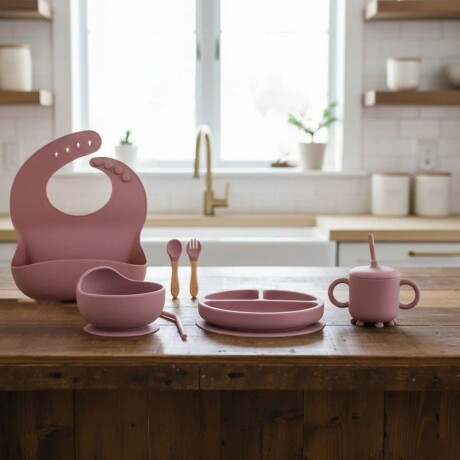 Set Alimentación Bebé en Silicona Libre Bpa 10 Piezas Rosa