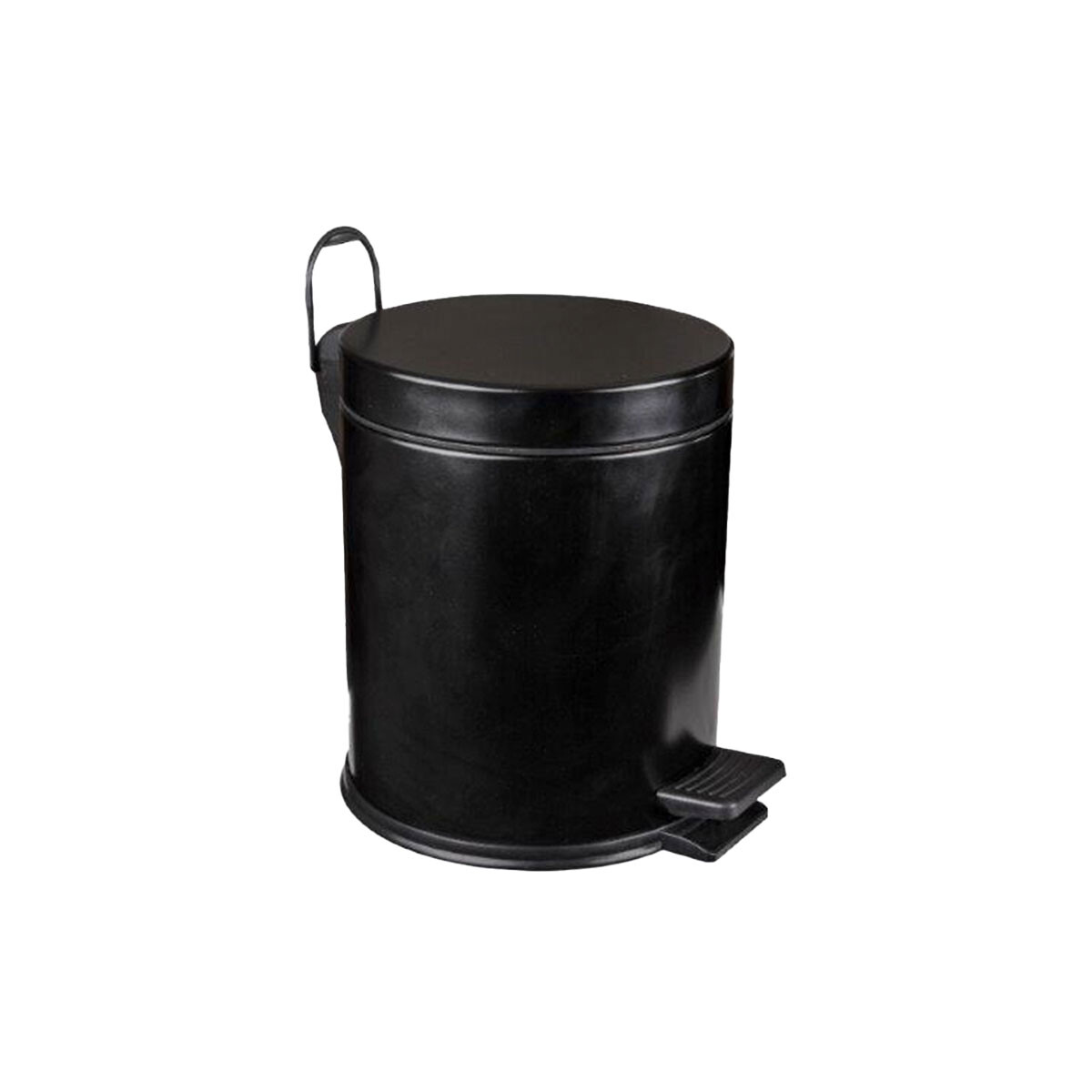 PAPELERA NEGRO MATE DE ACERO INOXIDABLE CON PEDAL 5LTS 21 CMS DE DIÁMETRO X 28 CMS DE ALTO. 