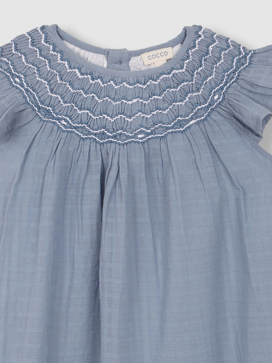 Vestido Liso Con Nido De Abeja A Contraste Gris