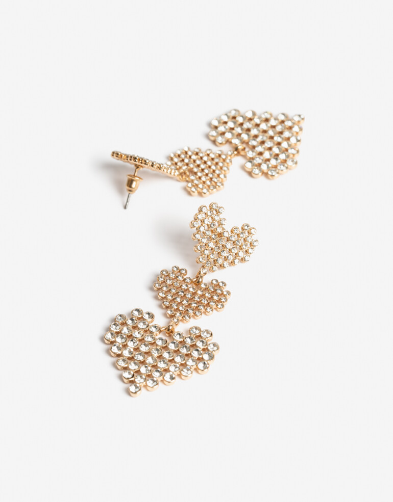 Aros Colgantes Largos Strass Aros Largos Corazones Strass - Cristal