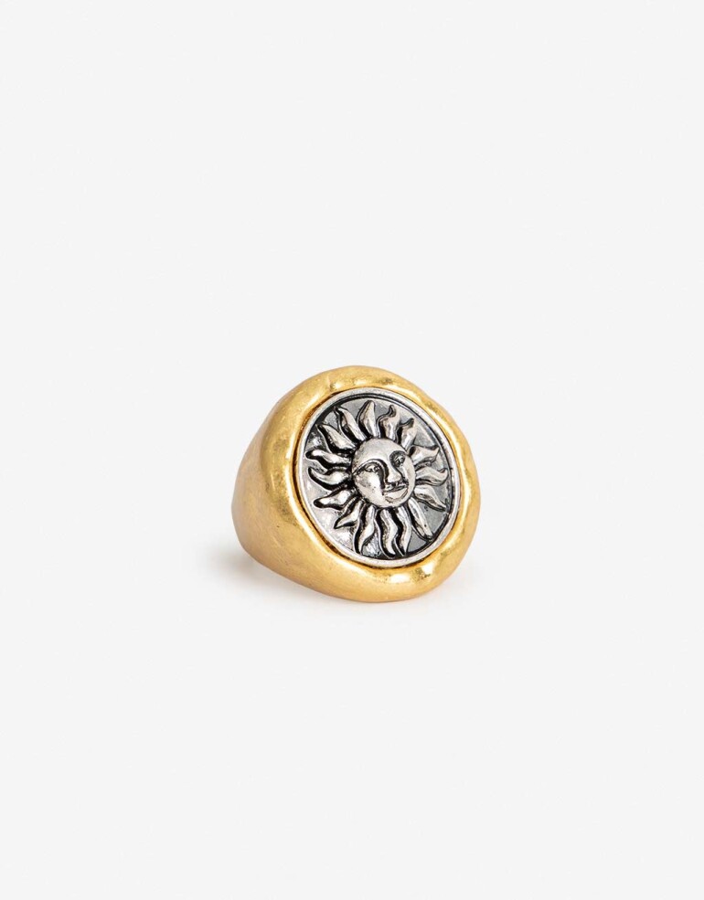 Anillos Medianos y Grandes Metal Anillo Grande Moneda Sol - Dorado Oro Amarillo
