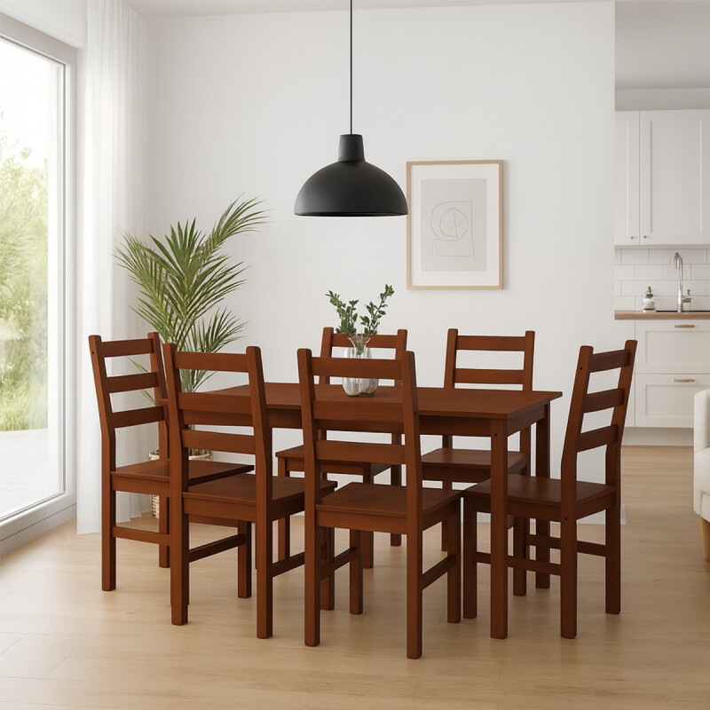 JUEGO DE COMEDOR 6 SILLAS CERA OSCURO Juego De Comedor 6 Sillas Cera Oscuro