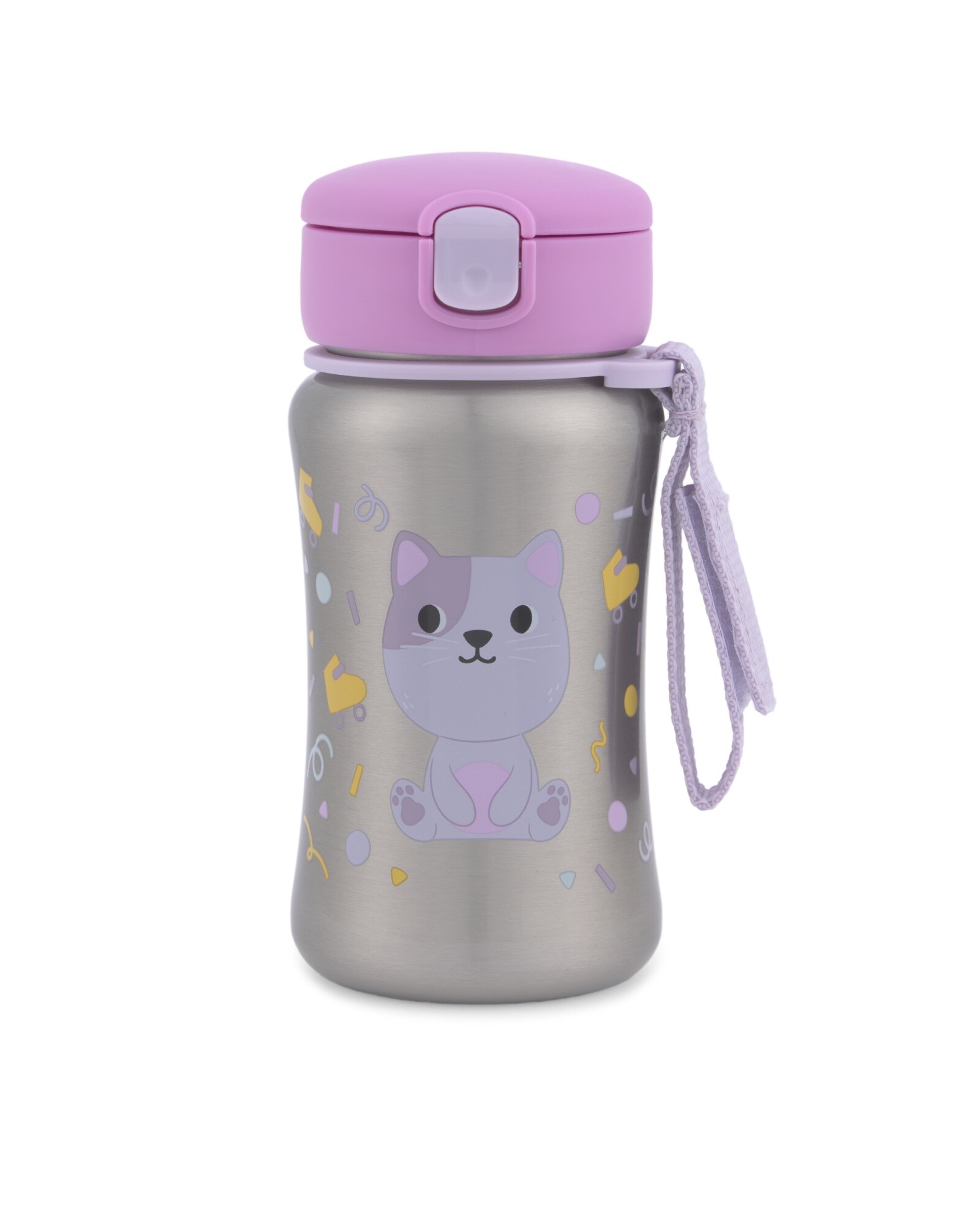 Botella de acero inoxidable con sorbito, diseño gato Botella de acero inoxidable con sorbito, diseño gato