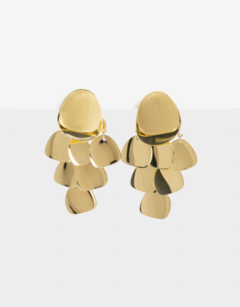 Aros Colgantes Largos Metal Aros Largos Chapones Metal - Dorado