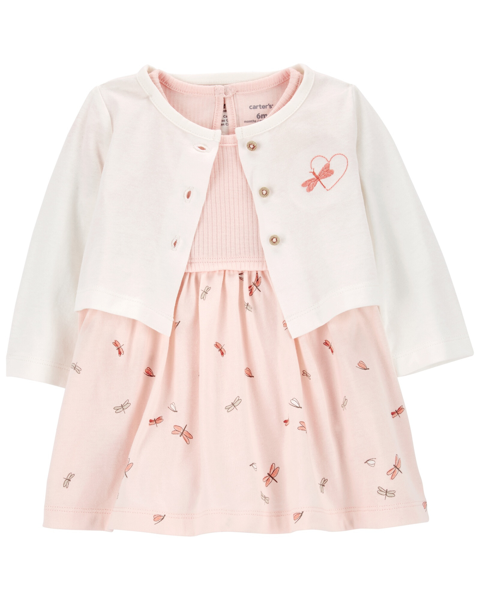Set dos piezas de algodón, vestido y saco, diseño libélula Set dos piezas de algodón, vestido y saco, diseño libélula