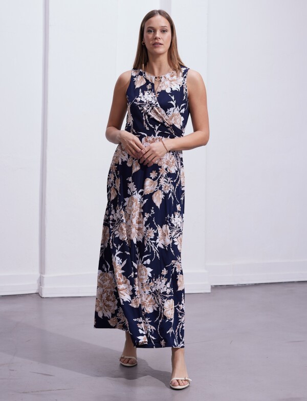 Vestido Maxi Keyhole Metal AZUL/MULTI