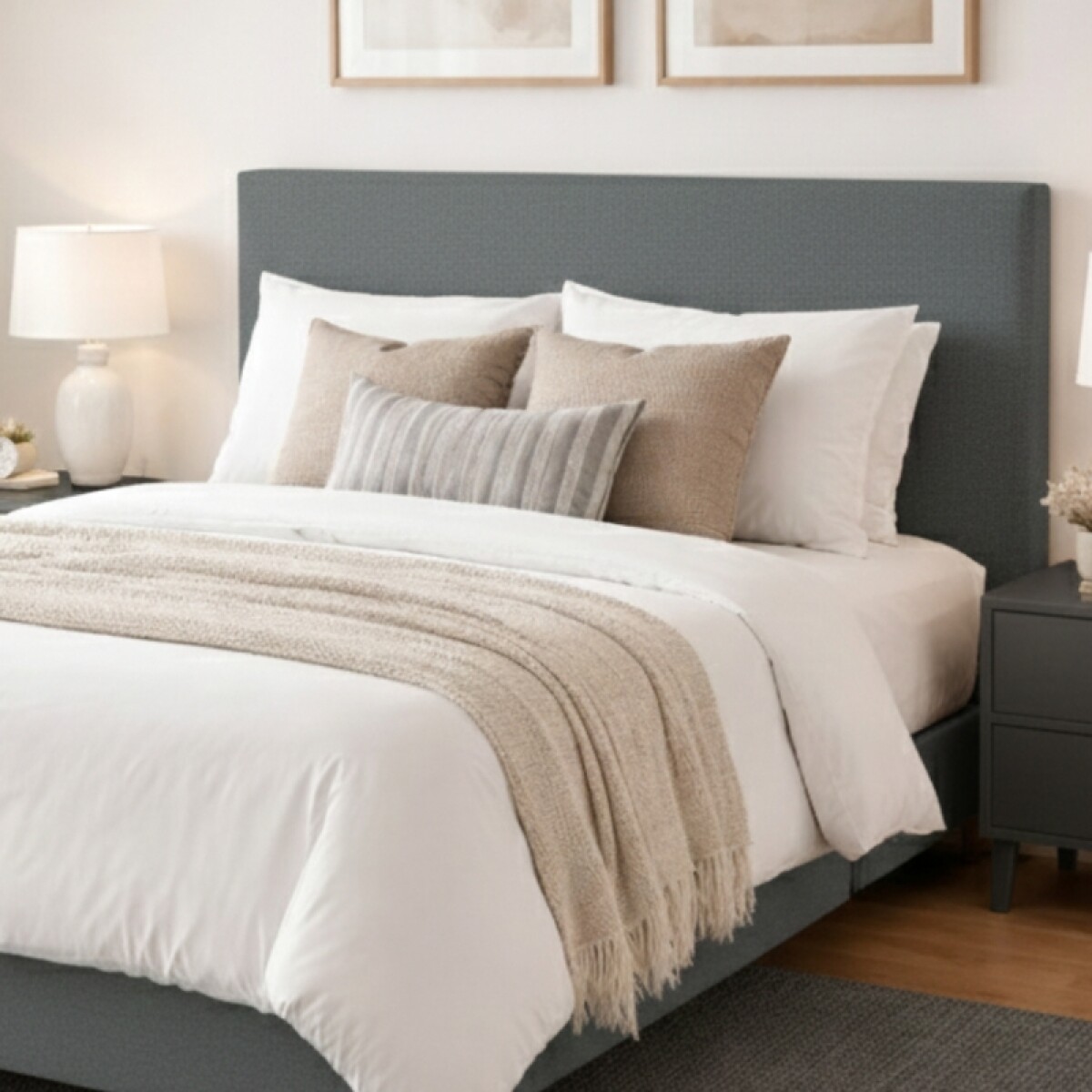 Respaldo de Cama para Dormitorio Premium 2 Plazas / Queen en Tela Chenille Gris 