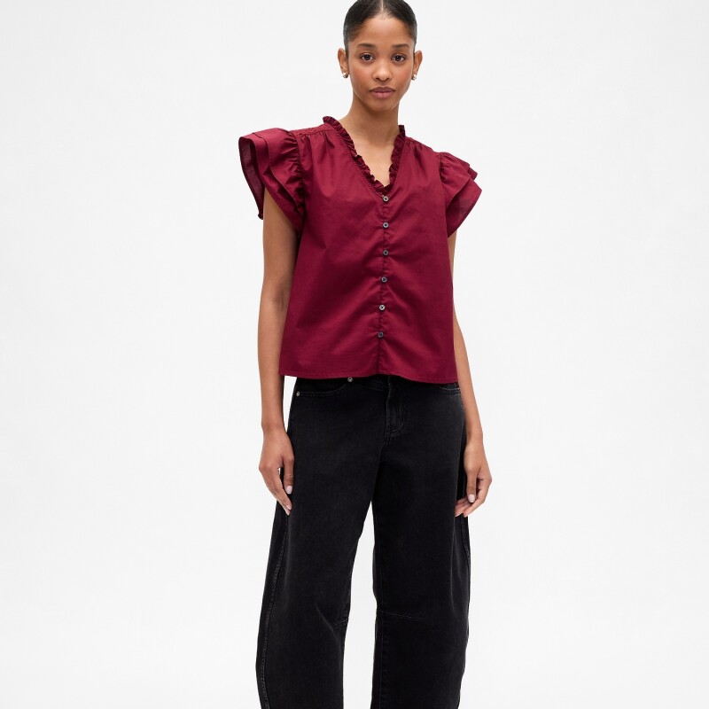 V-FLUTTER SLV EYELET YOKE TOP RED DELICIOUS