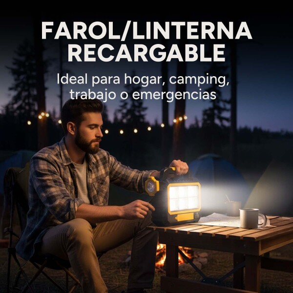Linterna Led Farol Reflector Recargable Solar Usb + Lampara Color Amarillo