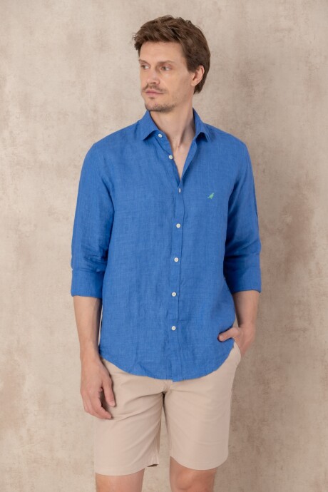 Camisa Lino Short Collar Azul melange