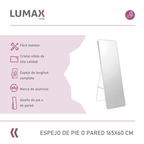 Espejo de pie o pared Glamour Lumax 165x60 cm living dormitorio Blanco
