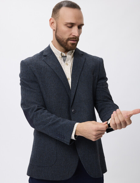 Blazer tweed con coderas azul marino