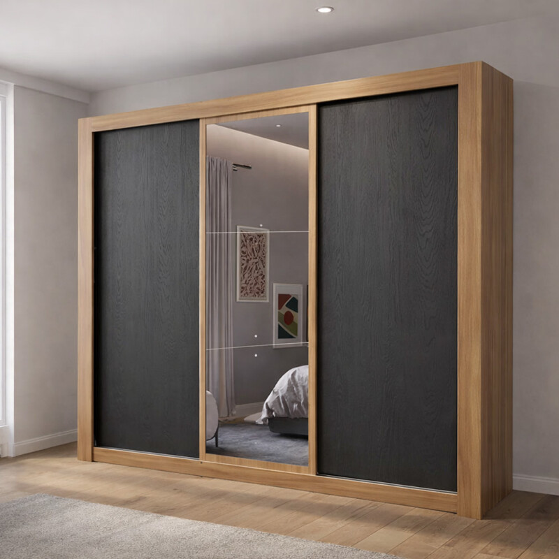 Armario Ropero 3 Puertas Corredizas 2 Cajones Con Espejo Nogal/grafito Armario Ropero 3 Puertas Corredizas 2 Cajones Con Espejo Nogal/grafito