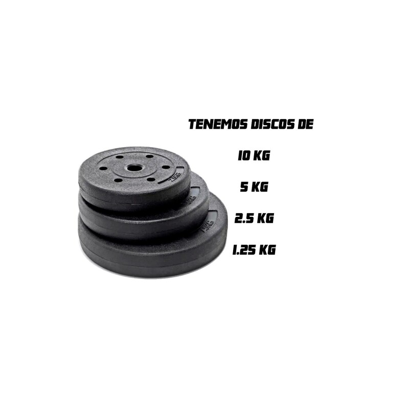 Kit 2 Mancuernas + Barra Recta Maciza 1.8m + 50 Kilos Pesas 4x10Kg 2x5Kg