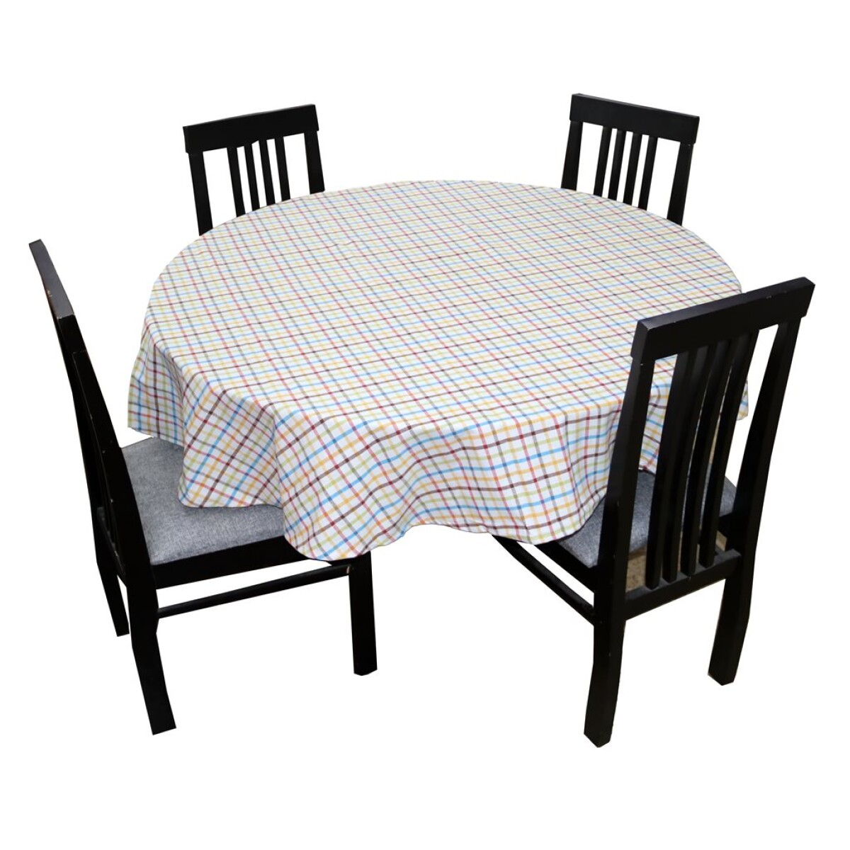 MANTEL REDONDO ALGODÓN D160CM CUADROS MULTICOLOR 