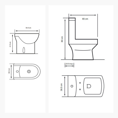 Juego Inodoro Bidet Malawi Descarga 25 Cm Aqualia 000