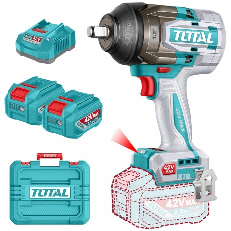 Llave De Impacto Inalámbrica 42v 1/2" 870Nm - 2 Baterías 2.0Ah, Cargador Y Maletín - Sin Carbones Llave De Impacto Inalámbrica 42v 1/2" 870Nm - 2 Baterías 2.0Ah, Cargador Y Maletín - Sin Carbones