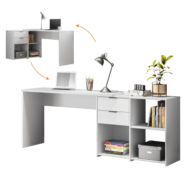 ESCRITORIO 2 CAJONES MESA PARA PC LAPTOP COMPUTADORA DOBLE MONTAJE BLANCO