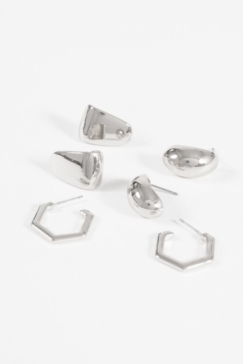 Set de caravanas pequeñas con forma plateado