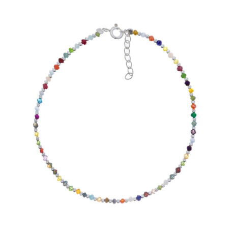 Tobillera De Plata 925 Con Cuentas De Acrílico Y Plata Largo 23 Cm