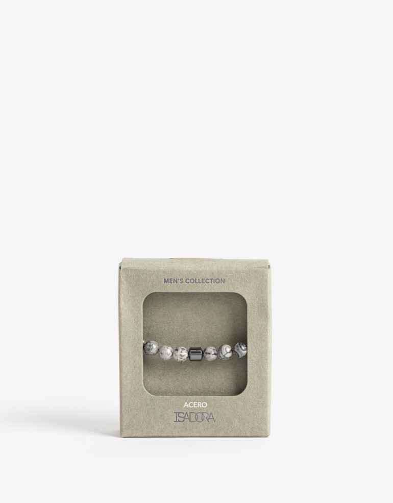 Pulseras Elásticas Piedras Pulsera De Piedras Men´s Collection - Gris Melange