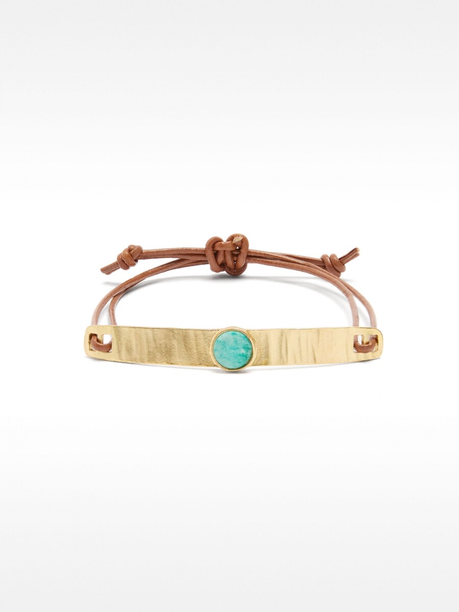 Pulsera De Piel Con Placa Y Piedra azul