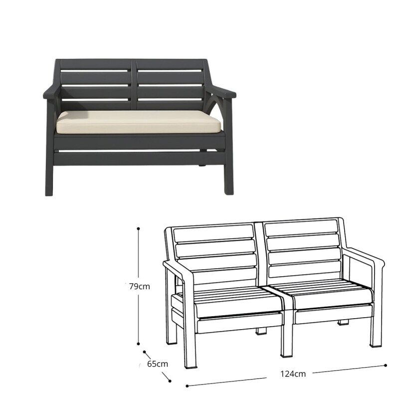 Juego Santana de jardín 3 sillones con almohadones + mesa GRIS