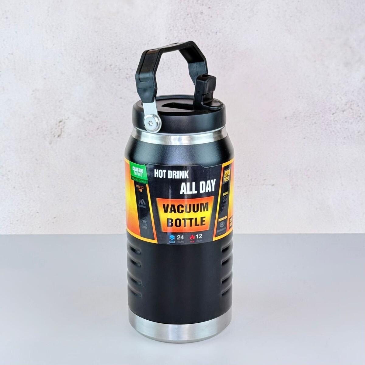 Botella Térmica de Acero Inoxidable con Manija 1600ML | Negro 