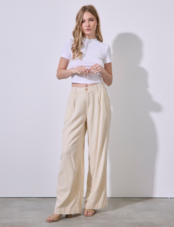 Pantalon Lino Wide BEIGE