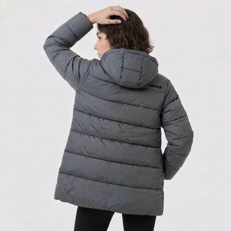 Campera Topper Dama Puffer C/Capucha Cuello Alto Gris