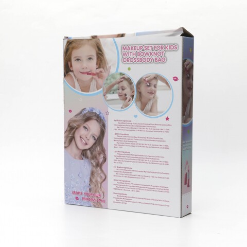 SET DE MAQUILLAJE INFANTIL CON BOLSO CRUZADO Y LAZO SET DE MAQUILLAJE INFANTIL CON BOLSO CRUZADO Y LAZO