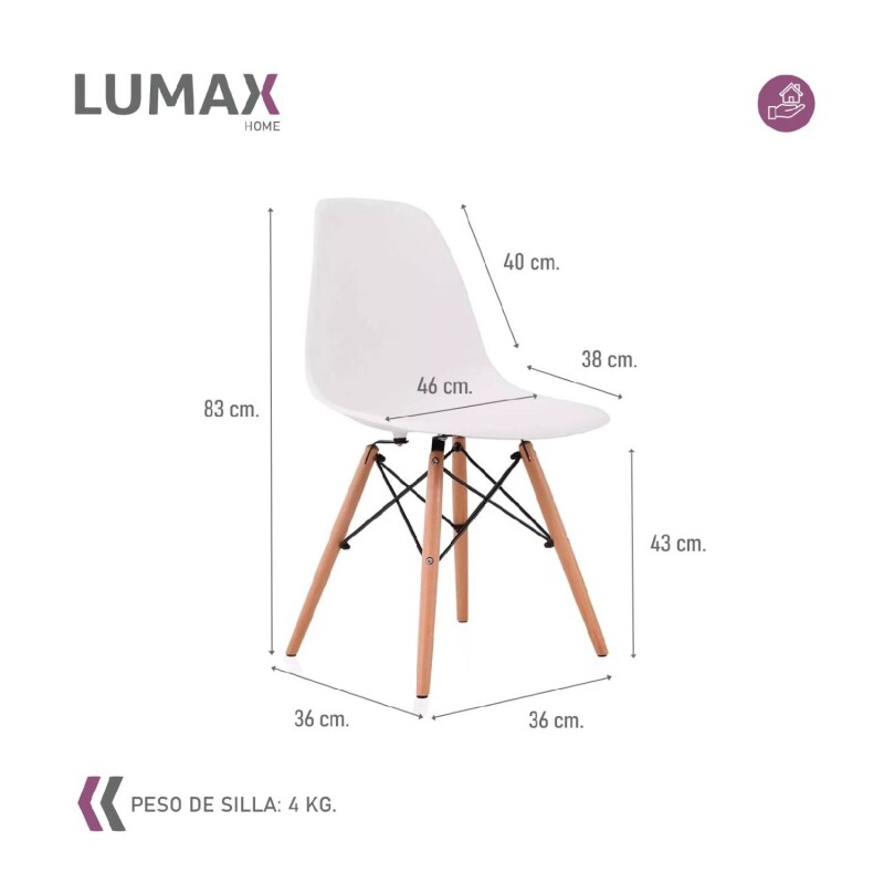 Silla De Comedor Eames Pack 4 Unidades Varios Colores Lumax Blanco