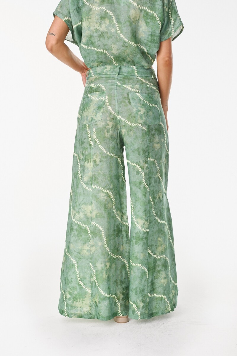 Pantalon Cuarzo Lino Estampa Verde